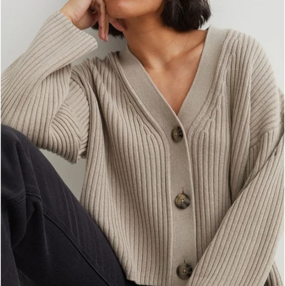 🆕️NWT H&M Rib-knit Cardigan in 'Taupe' - Picture 2 of 12